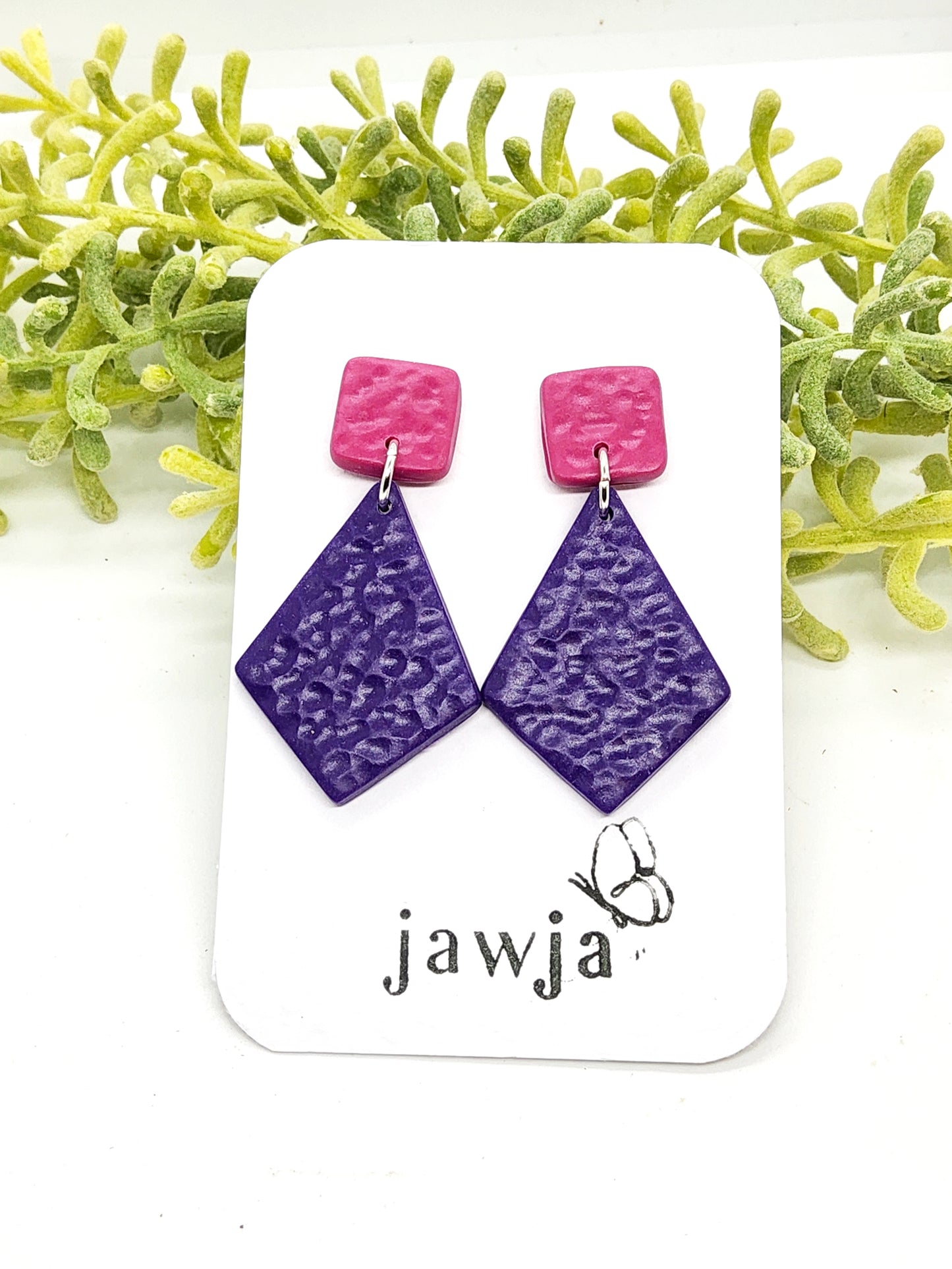 GEOMETRIC SHAPE PURPLE AND PINK POLYMER CLAY EARRINGS