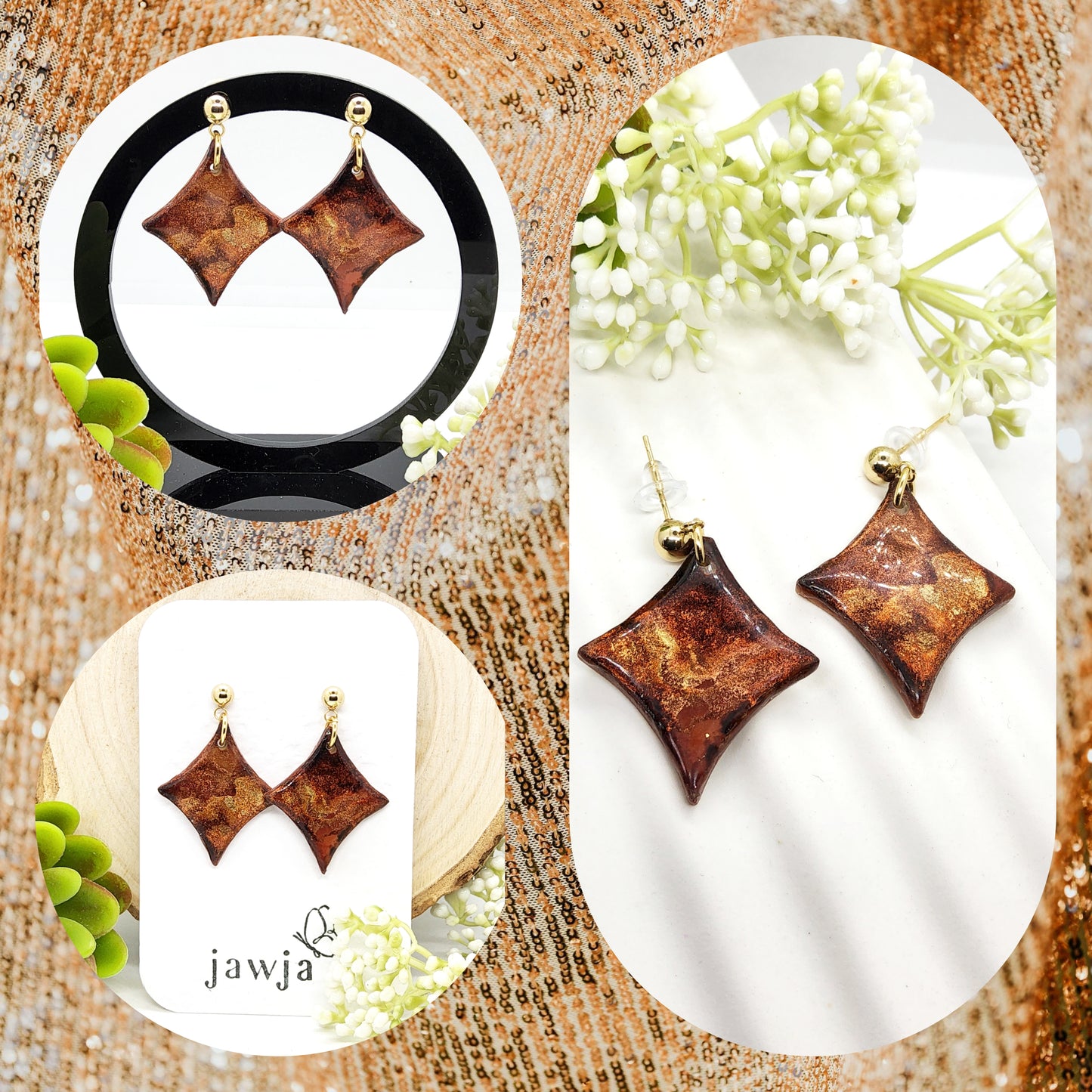 DIAMOND SHAPE POLYMER CLAY EARRINGS