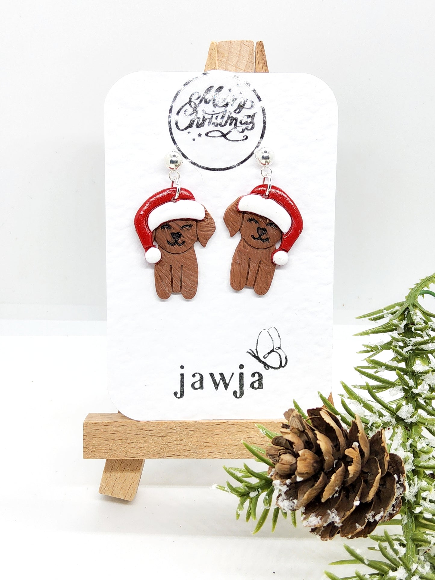 CUTE DOG POLYMER CLAY CHRISTMAS EARRINGS