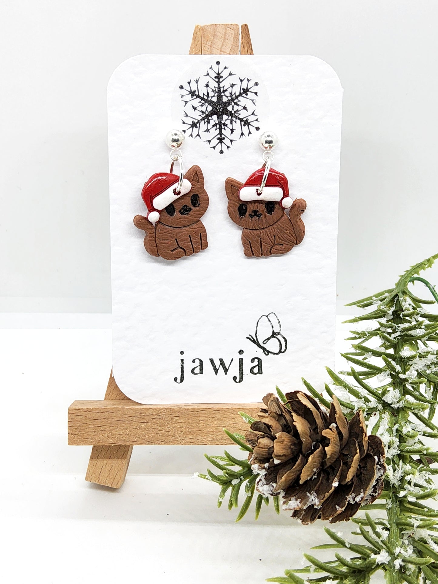 CUTE CAT POLYMER CLAY CHRISTMAS EARRINGS