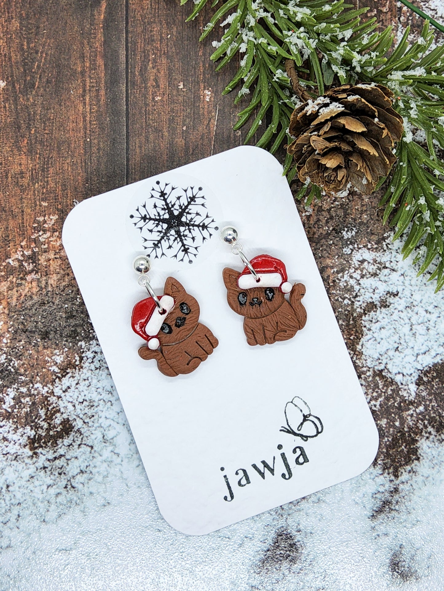 CUTE CAT POLYMER CLAY CHRISTMAS EARRINGS