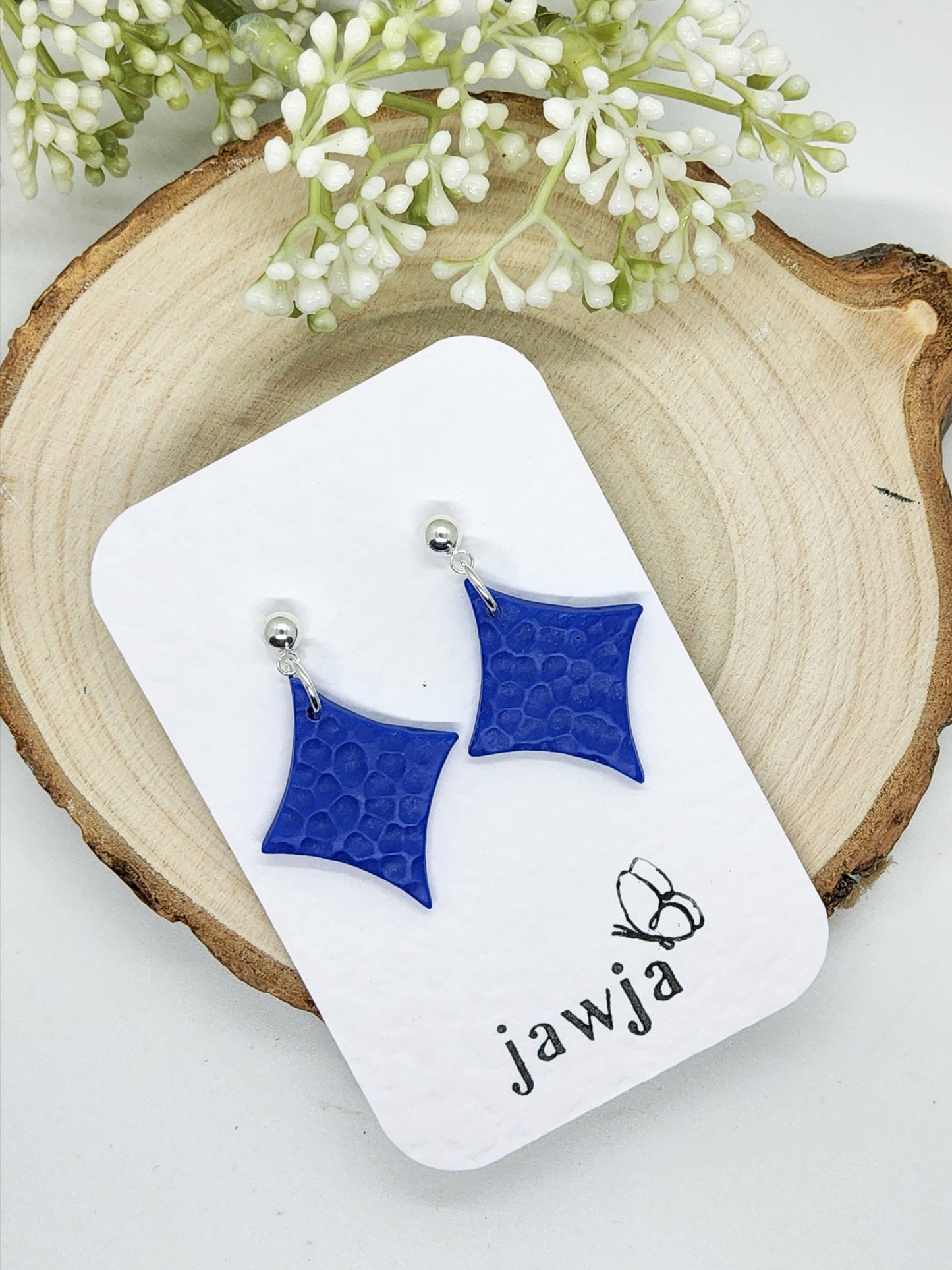 COBALT BLUE HAMMERED EFFECT POLYMER CLAY EARRINGS