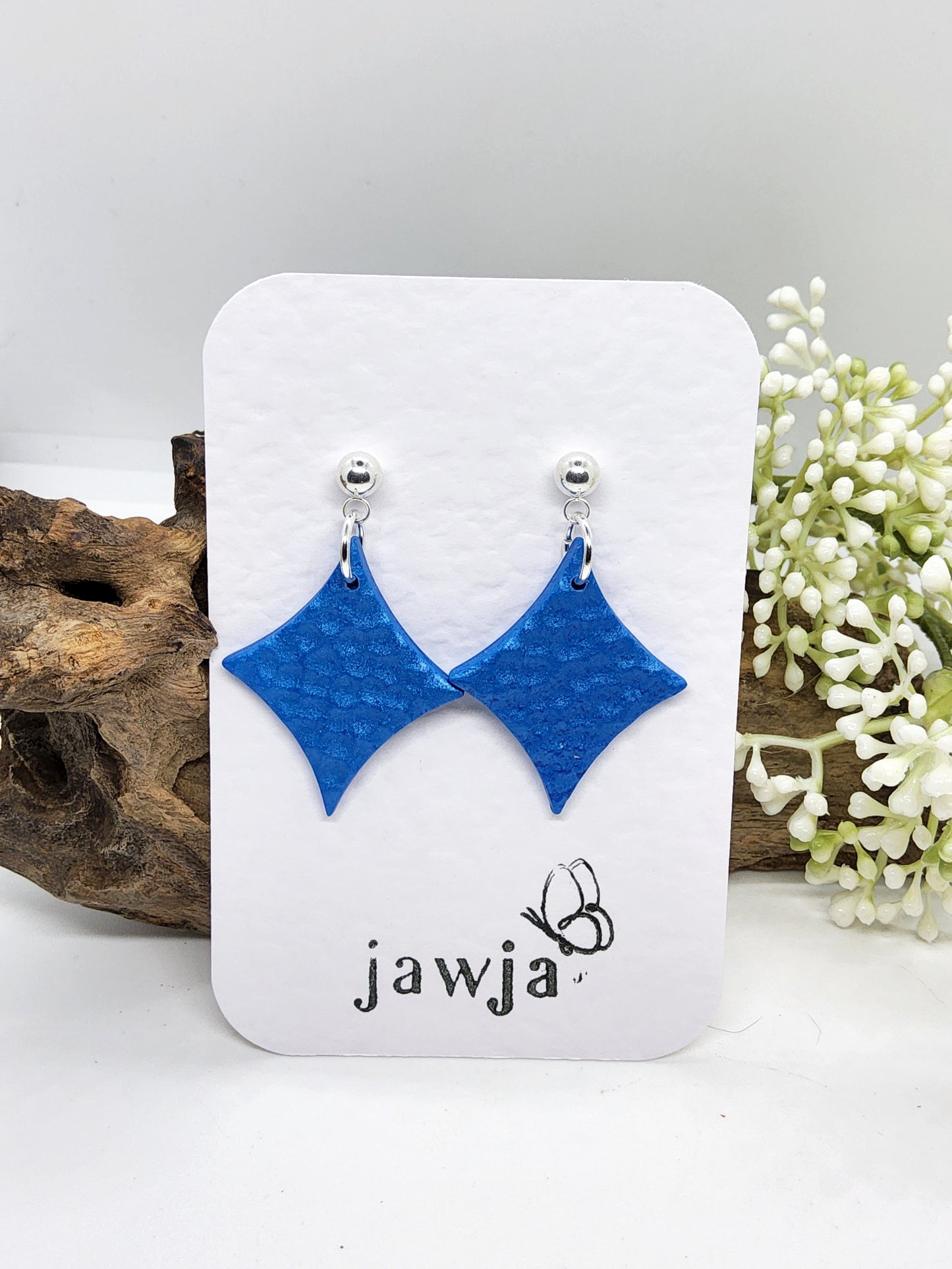 COBALT BLUE HAMMERED EFFECT POLYMER CLAY EARRINGS