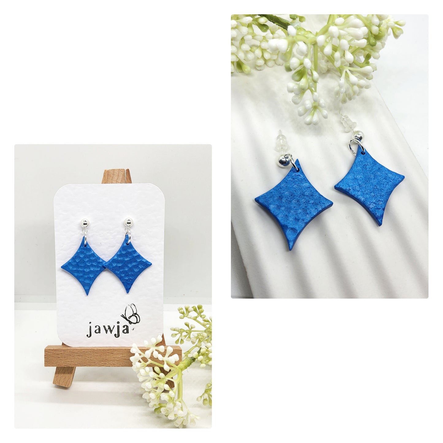 COBALT BLUE HAMMERED EFFECT POLYMER CLAY EARRINGS