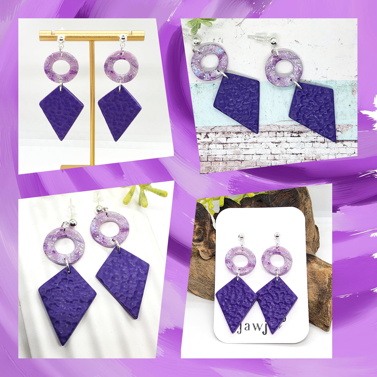 PURPLE AND LILAC POLYMER CLAY EARRINGS