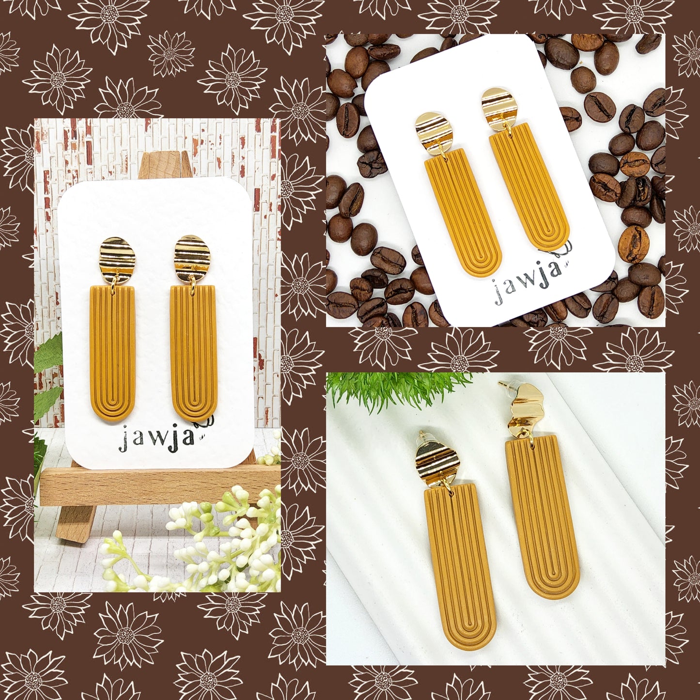 MUSTARD ART DECO POLYMER CLAY EARRINGS