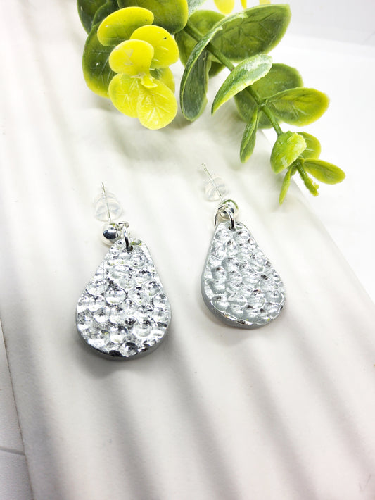 SILVER FOIL HAMMERED EFFECT TEARDROP EARRINGS