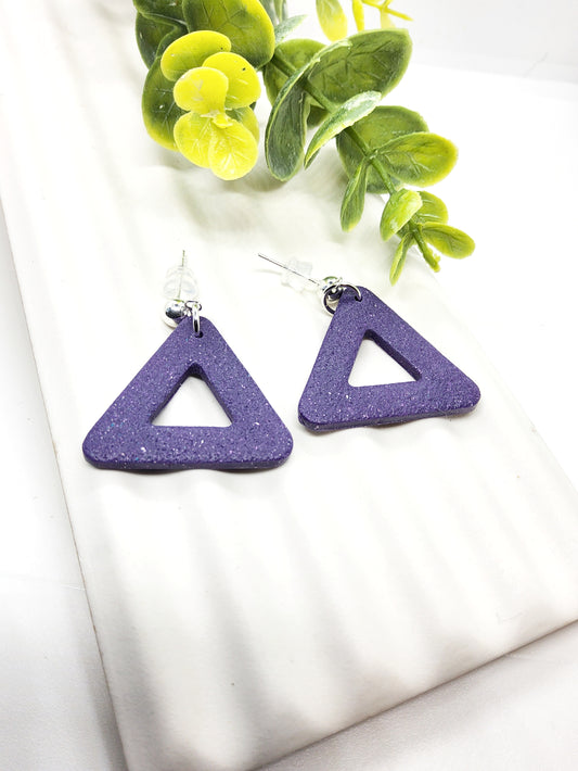 PLUM TEXTURED TRIANGLE POLYMER CLAY EARRINGS