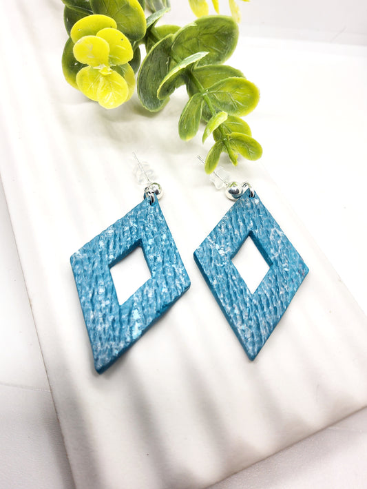DIAMOND TEAL POLYMER CLAY EARRINGS