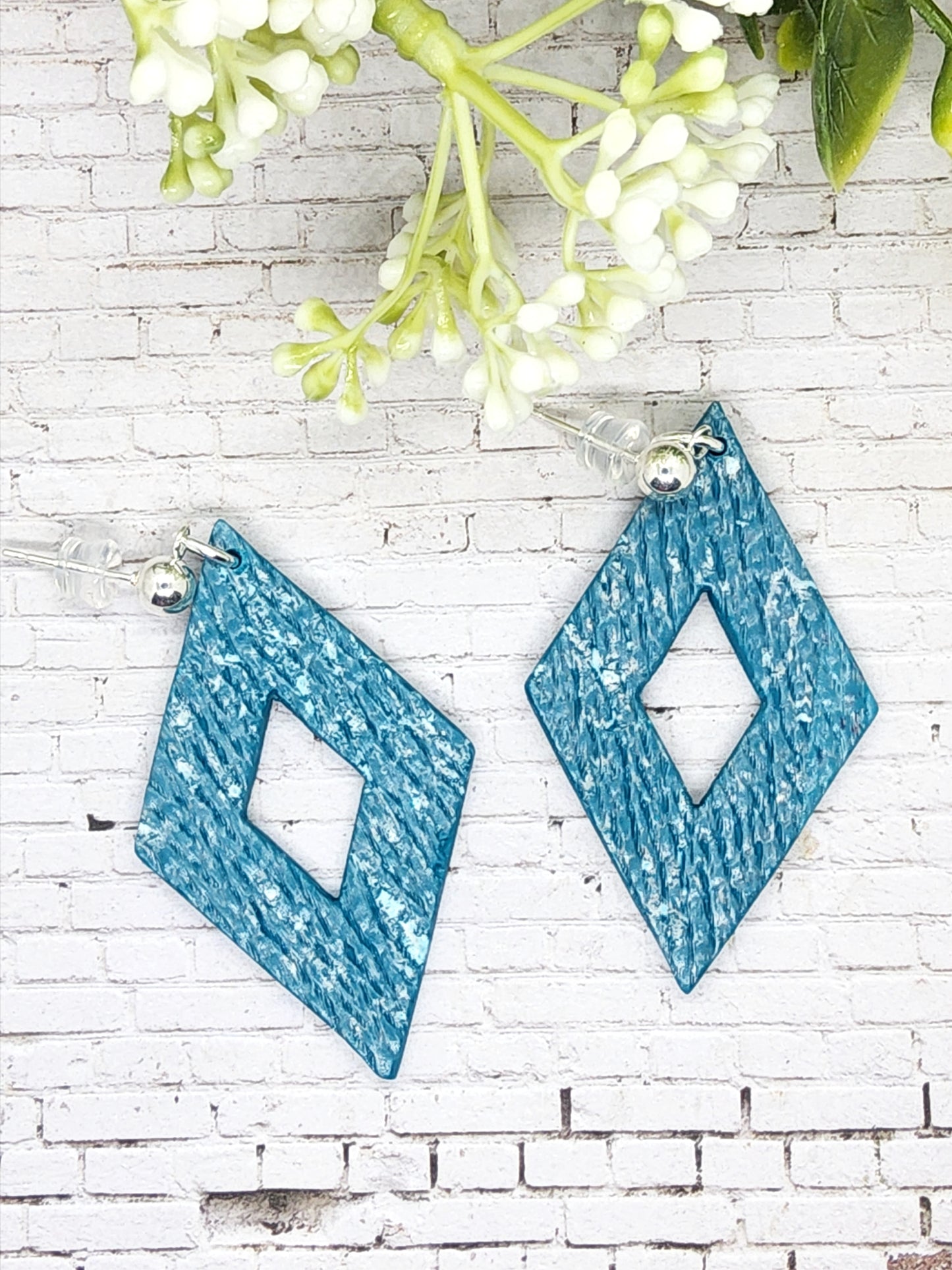 DIAMOND TEAL POLYMER CLAY EARRINGS