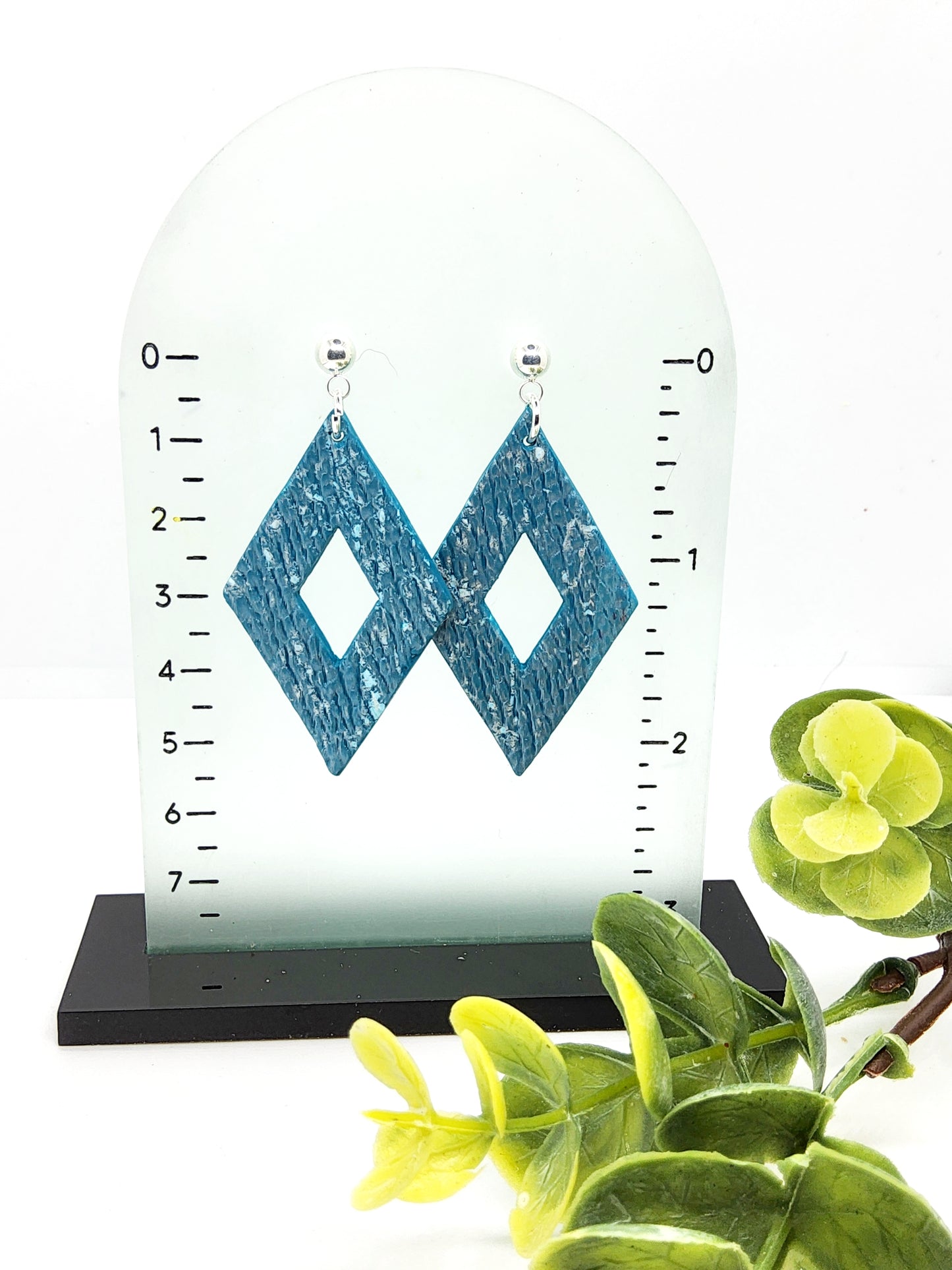 DIAMOND TEAL POLYMER CLAY EARRINGS