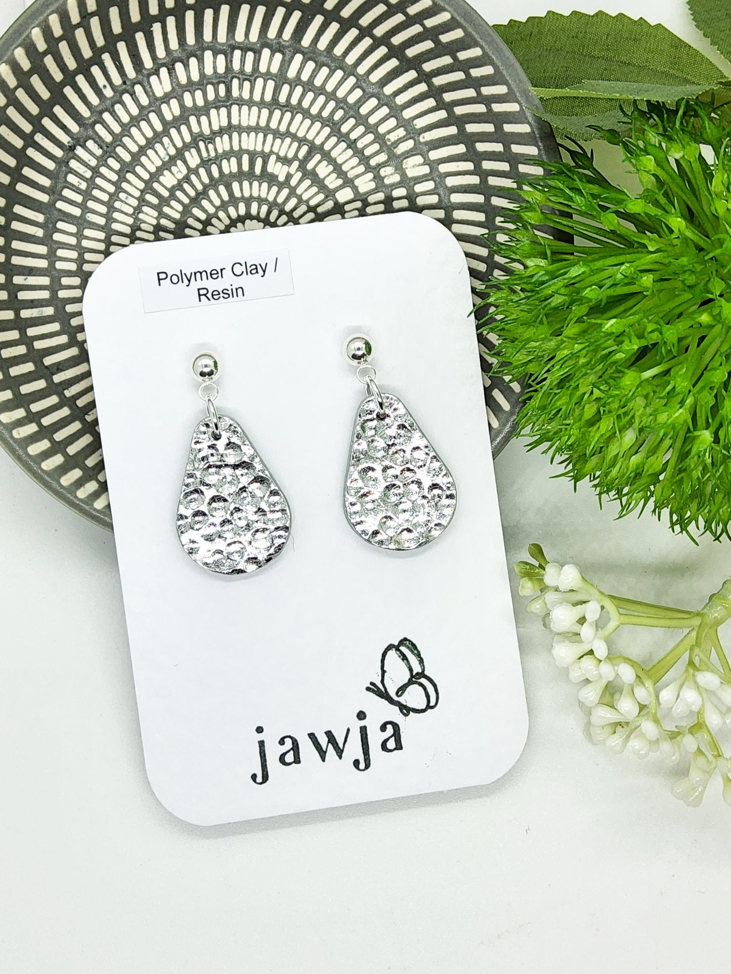 SILVER FOIL HAMMERED EFFECT TEARDROP EARRINGS