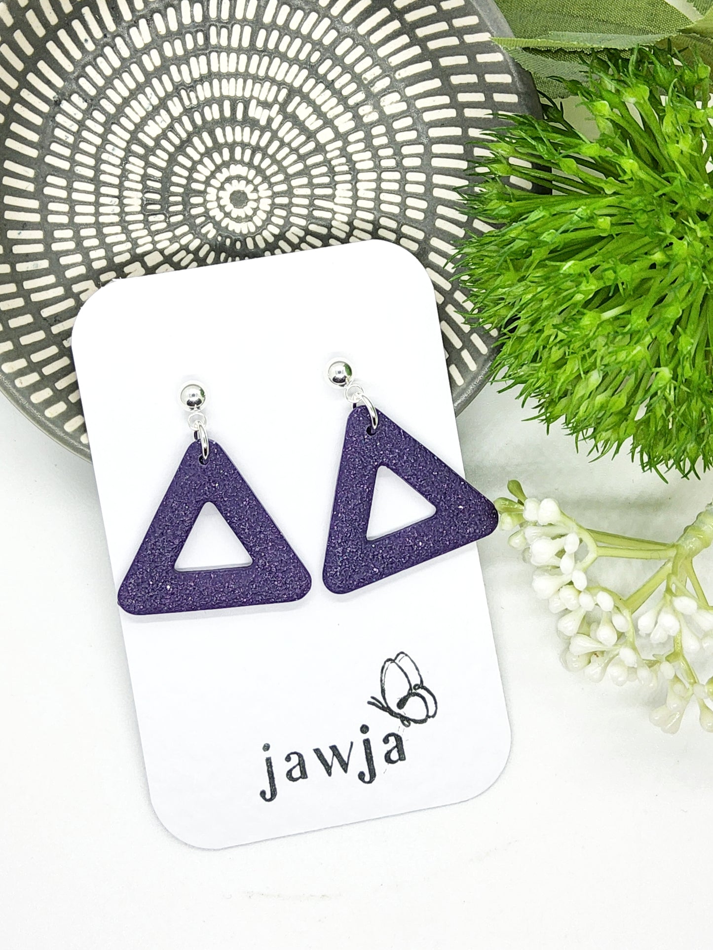 PLUM TEXTURED TRIANGLE POLYMER CLAY EARRINGS