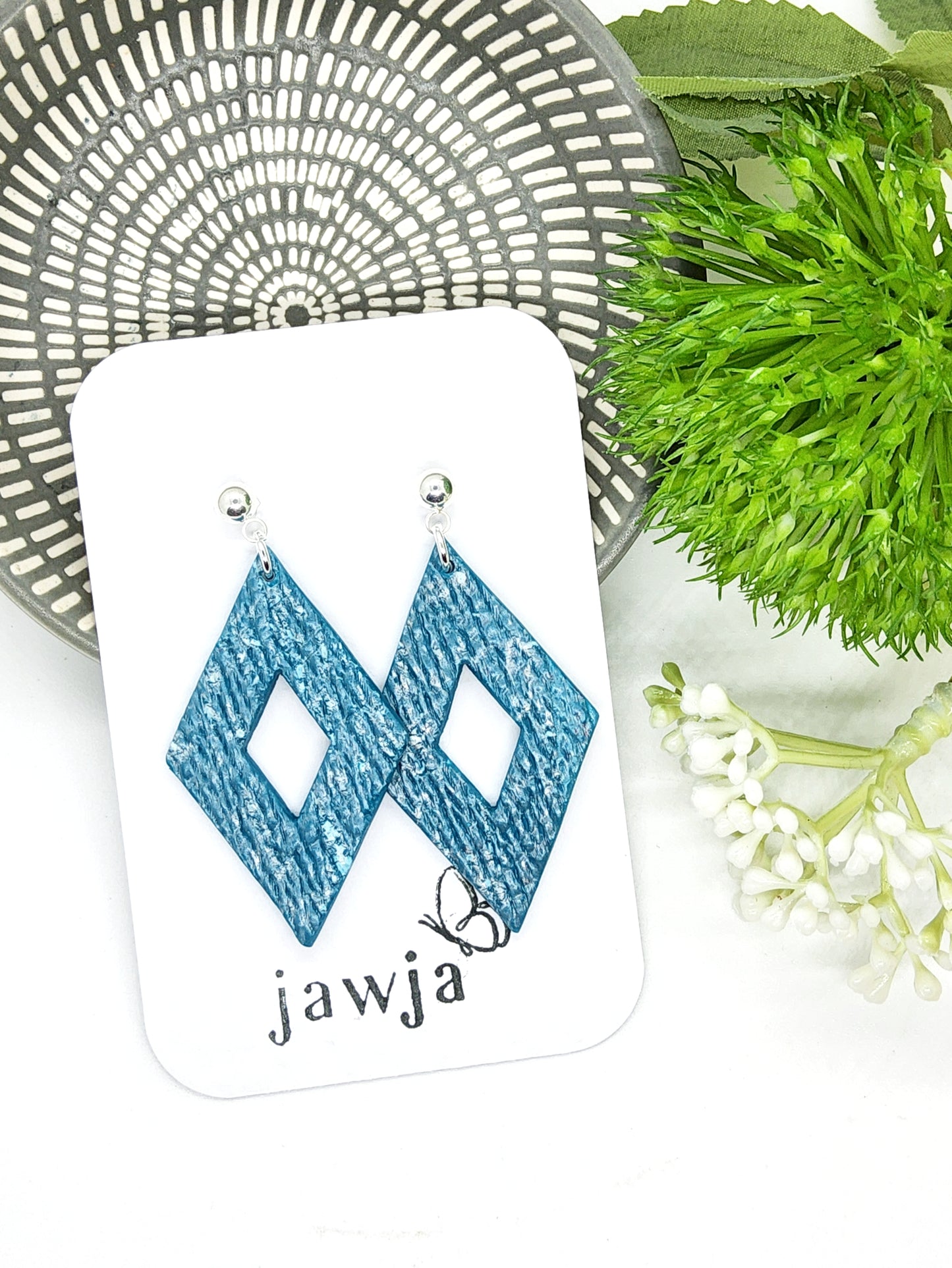 DIAMOND TEAL POLYMER CLAY EARRINGS