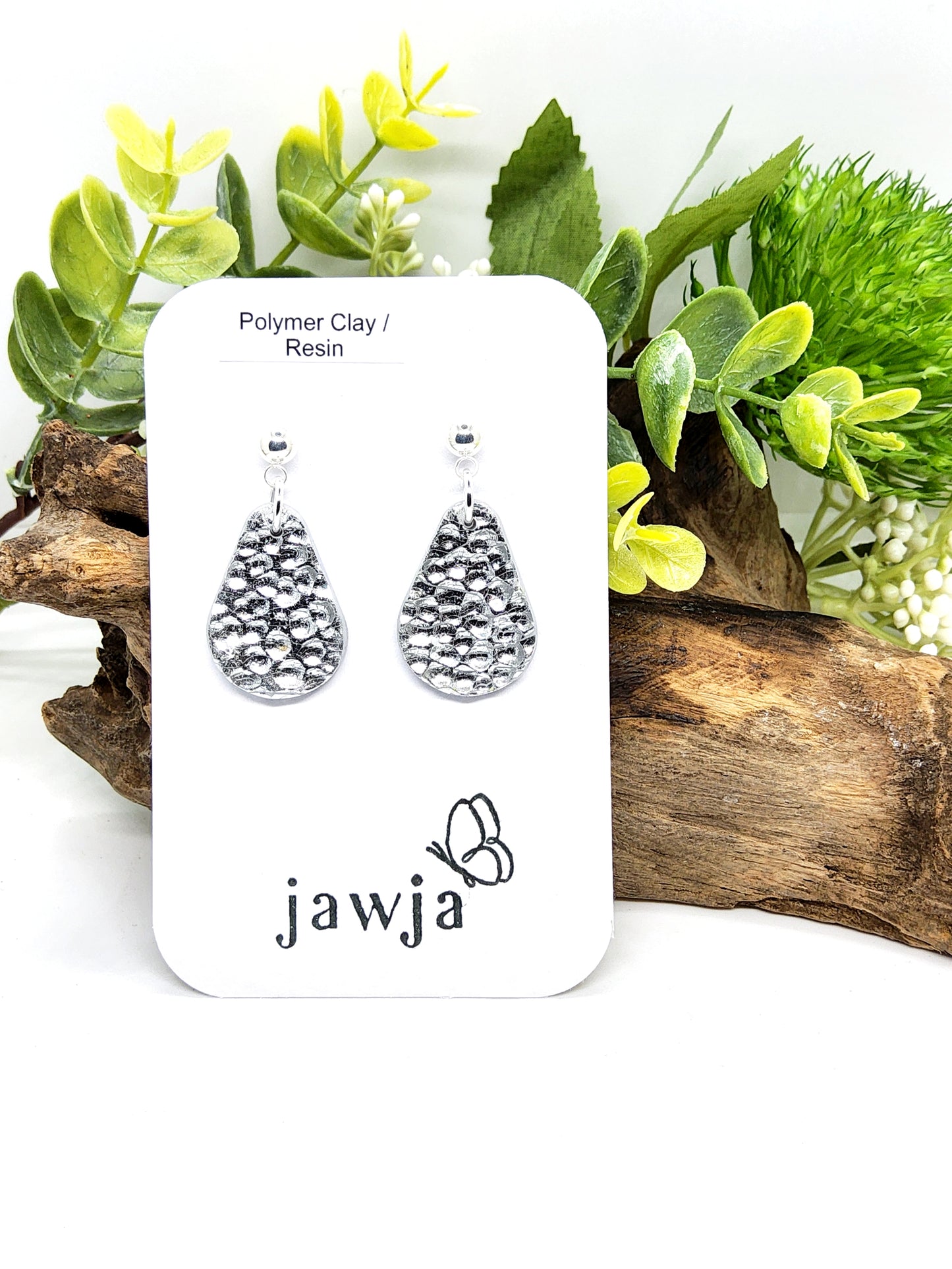 SILVER FOIL HAMMERED EFFECT TEARDROP EARRINGS