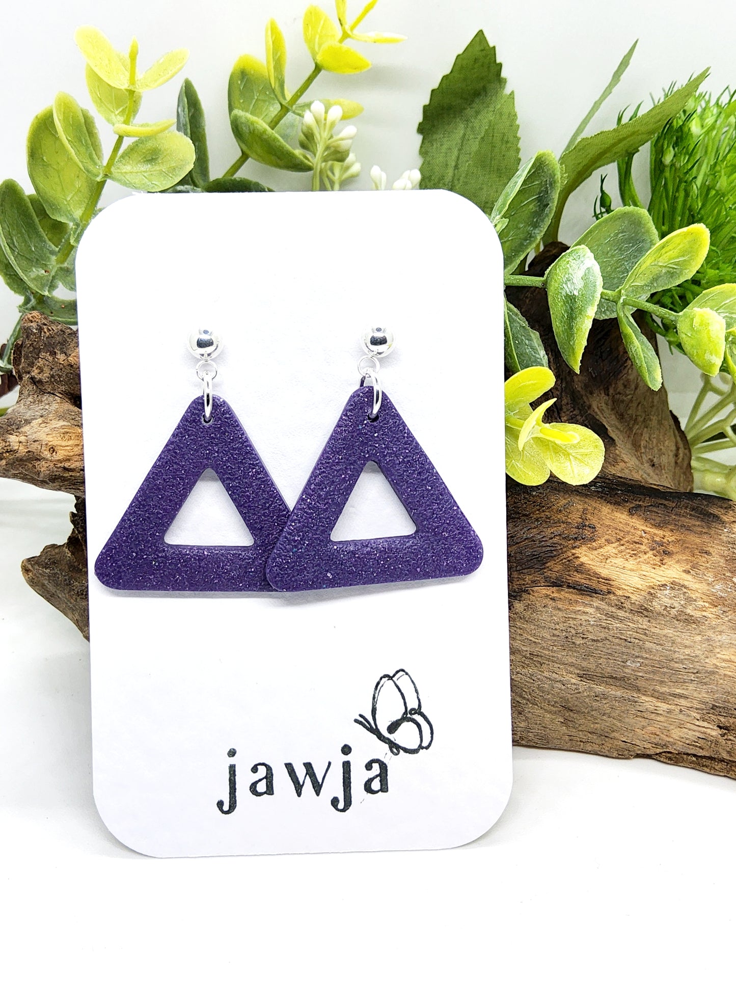 PLUM TEXTURED TRIANGLE POLYMER CLAY EARRINGS