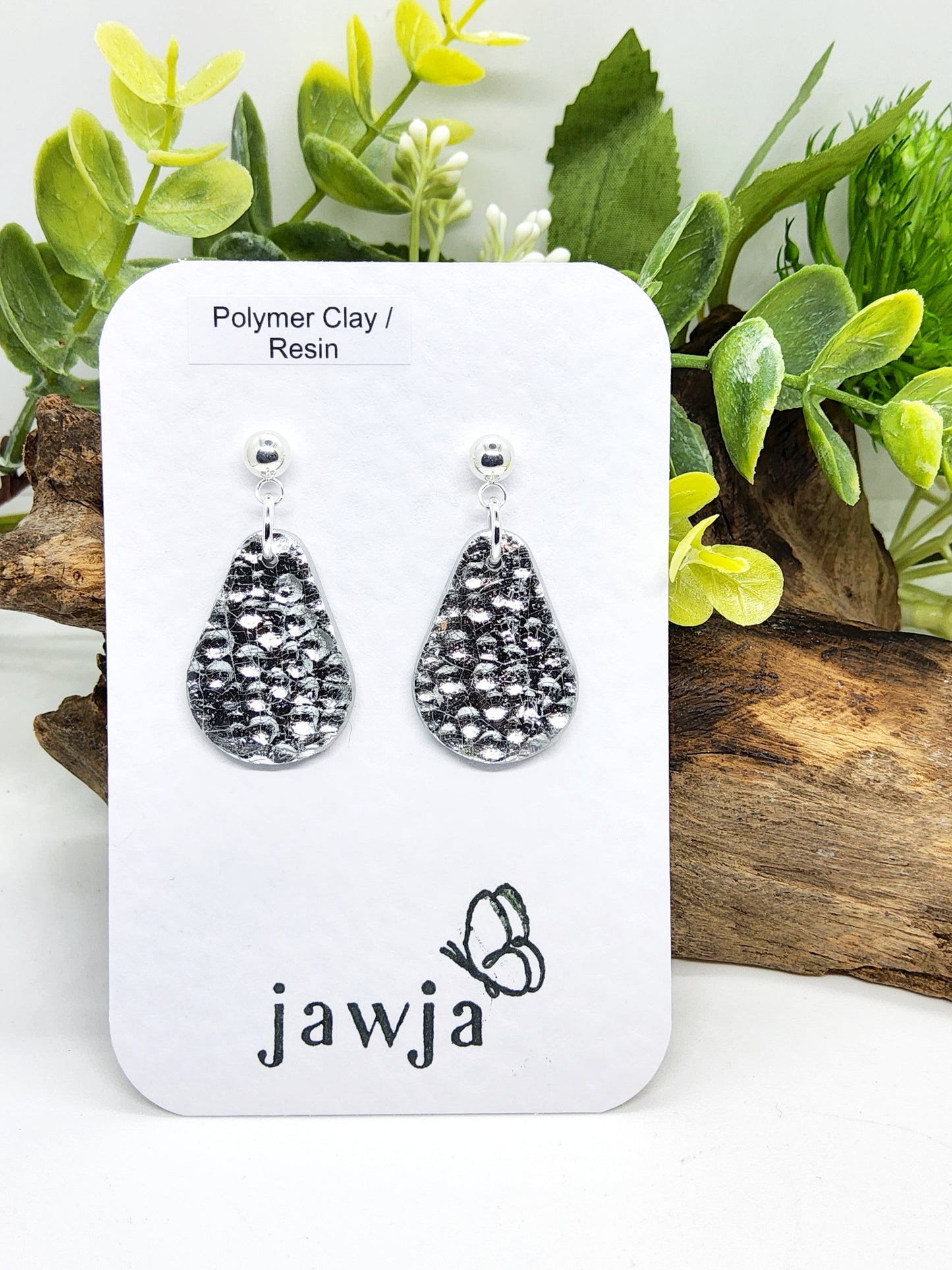 SILVER FOIL HAMMERED EFFECT TEARDROP EARRINGS