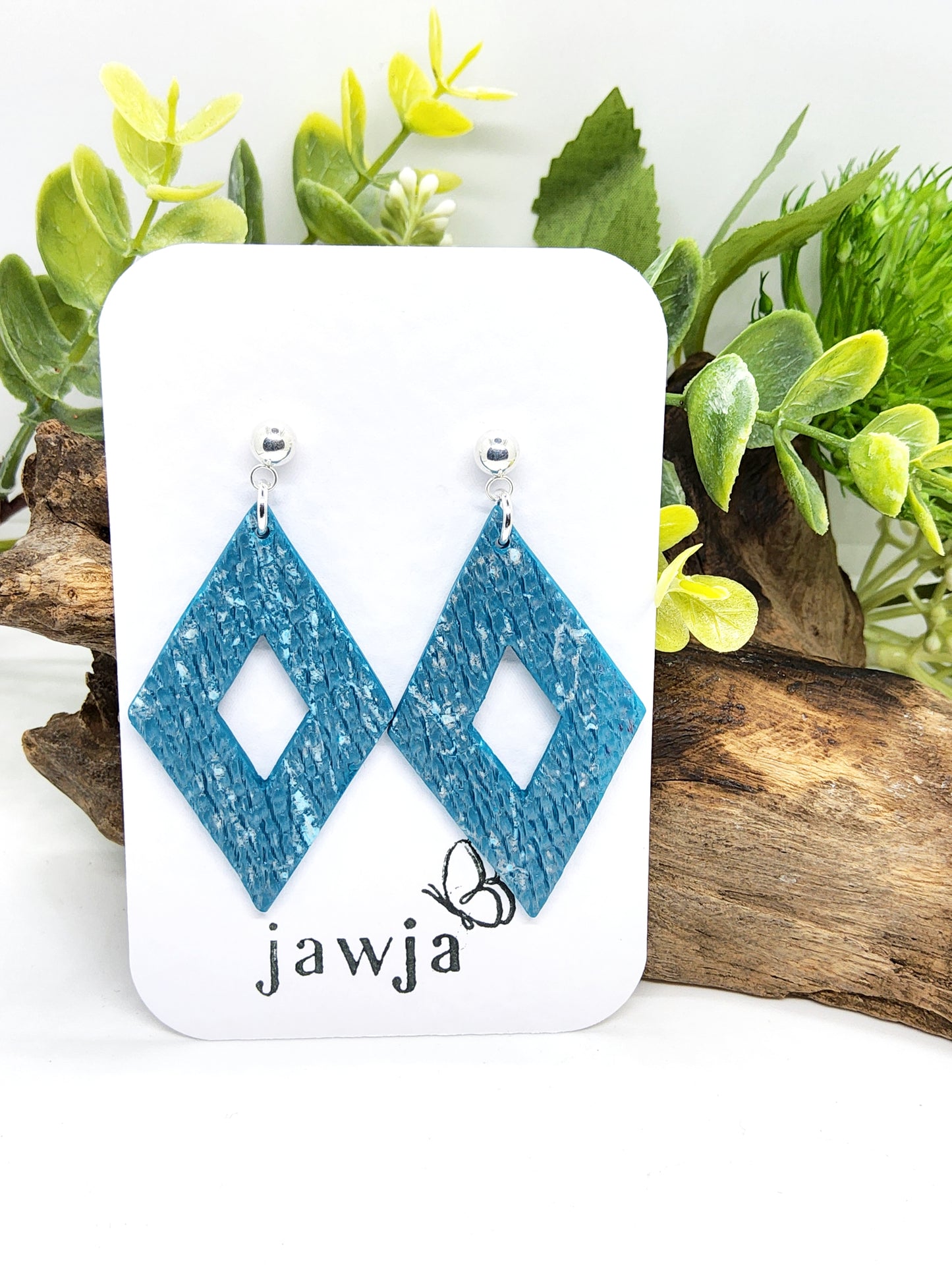 DIAMOND TEAL POLYMER CLAY EARRINGS