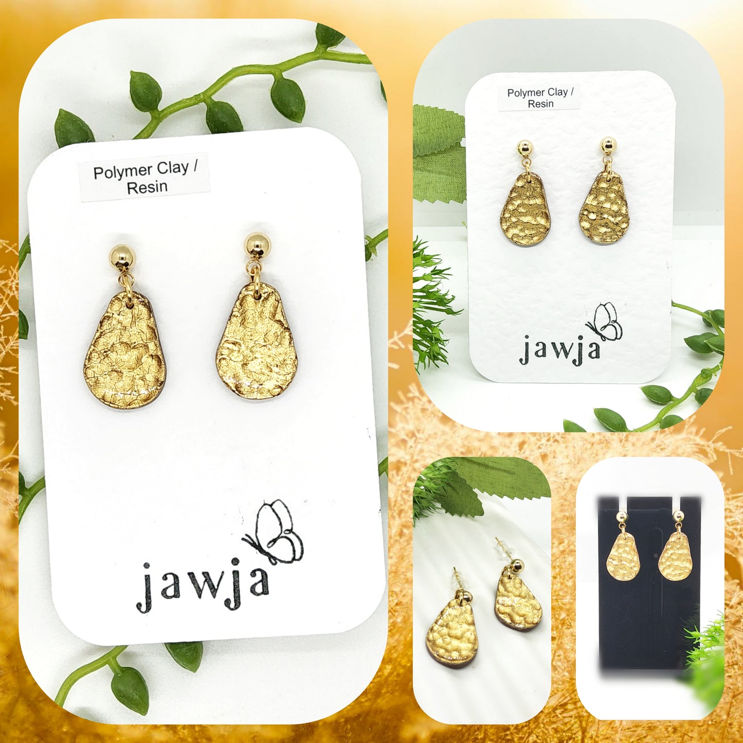 GOLD FOIL HAMMERED EFFECT TEARDROP EARRINGS