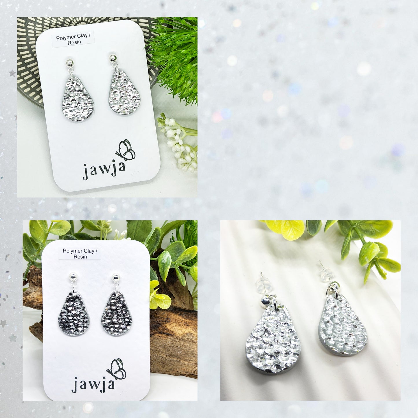 SILVER FOIL HAMMERED EFFECT TEARDROP EARRINGS