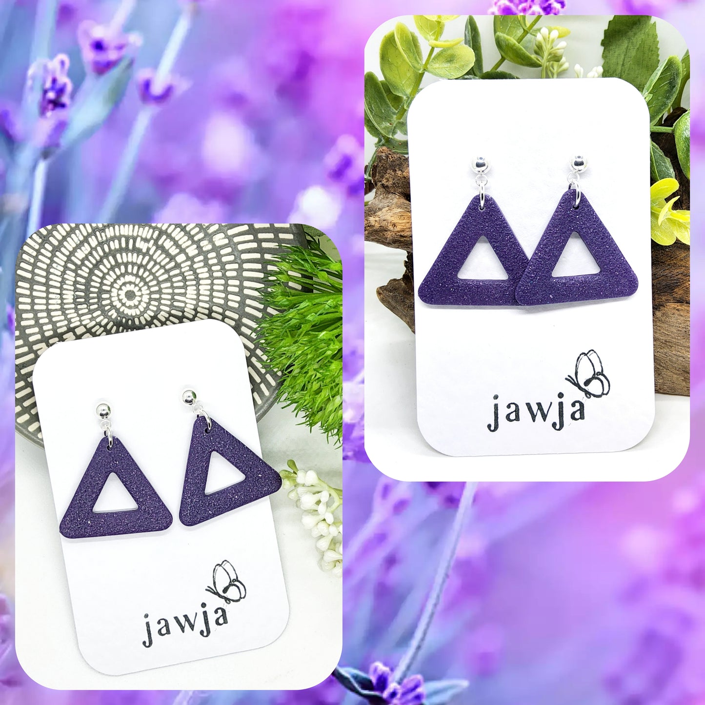 PLUM TEXTURED TRIANGLE POLYMER CLAY EARRINGS