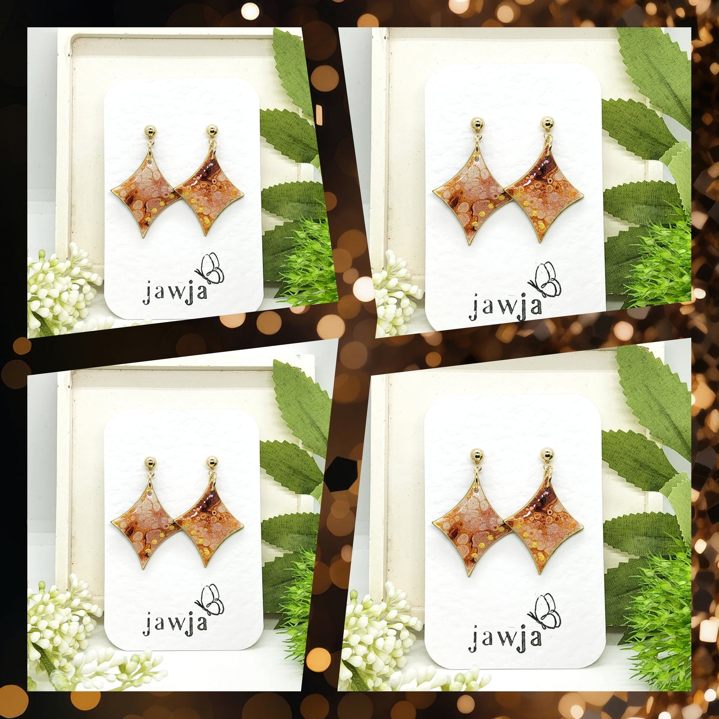 BROWN MARBLED POLYMER CLAY EARRINGS