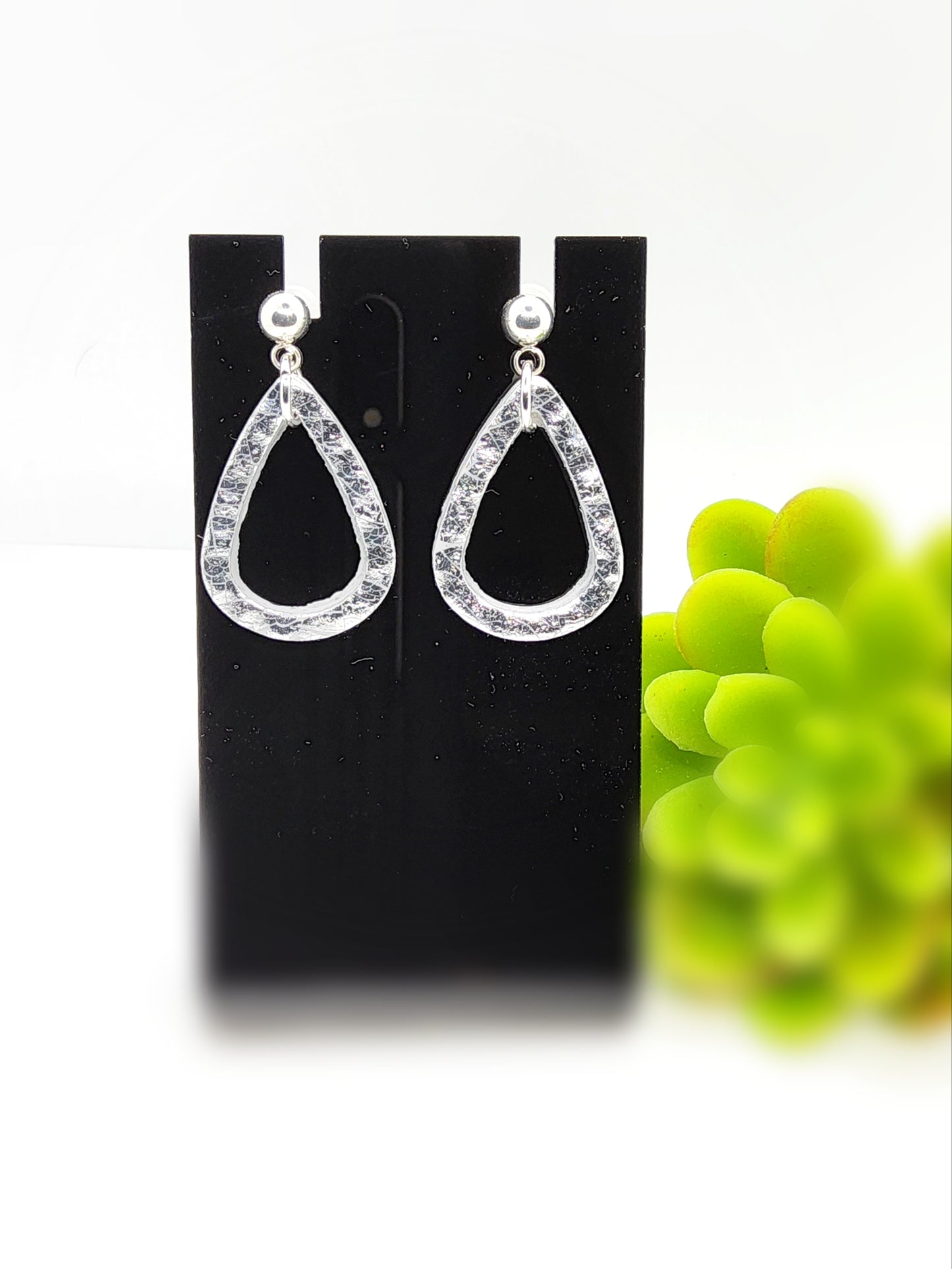 SILVER OPEN TEARDROP POLYMER CLAY EARRINGS