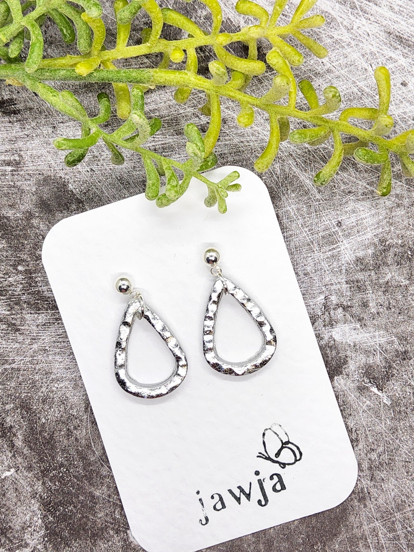 SILVER OPEN TEARDROP POLYMER CLAY EARRINGS