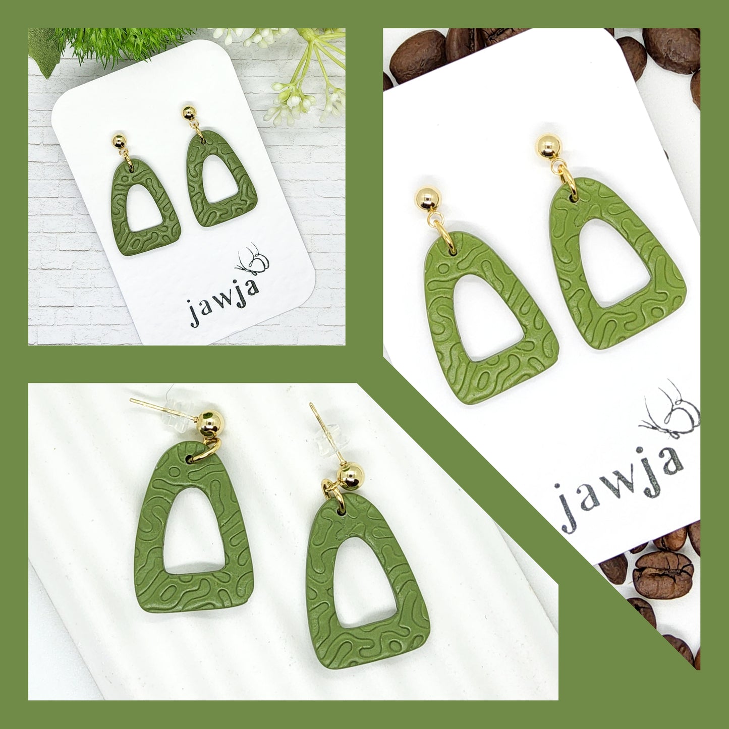 OLIVE EMBOSSED POLYMER CLAY EARRINGS