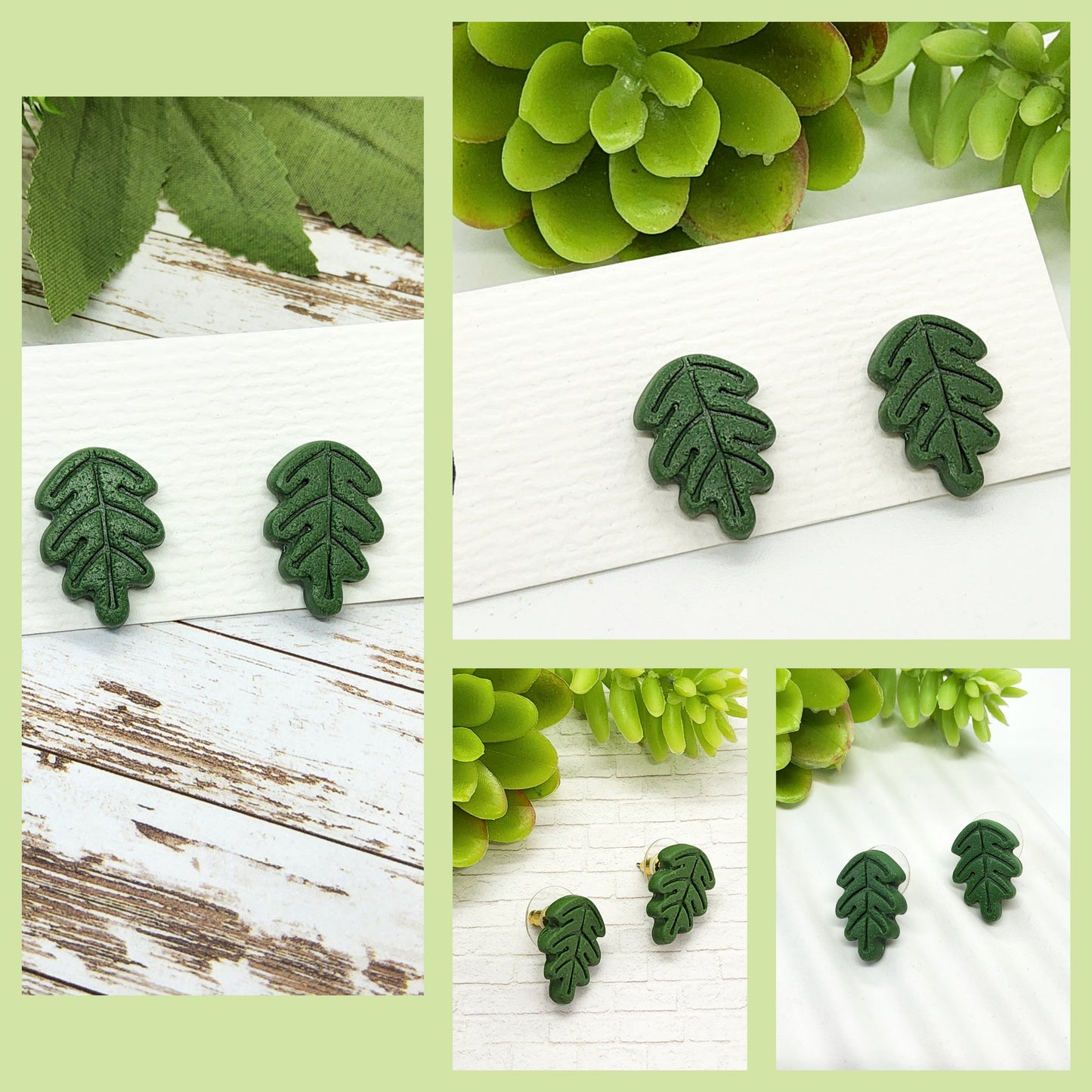 GREEN LEAF POLYMER CLAY STUDS