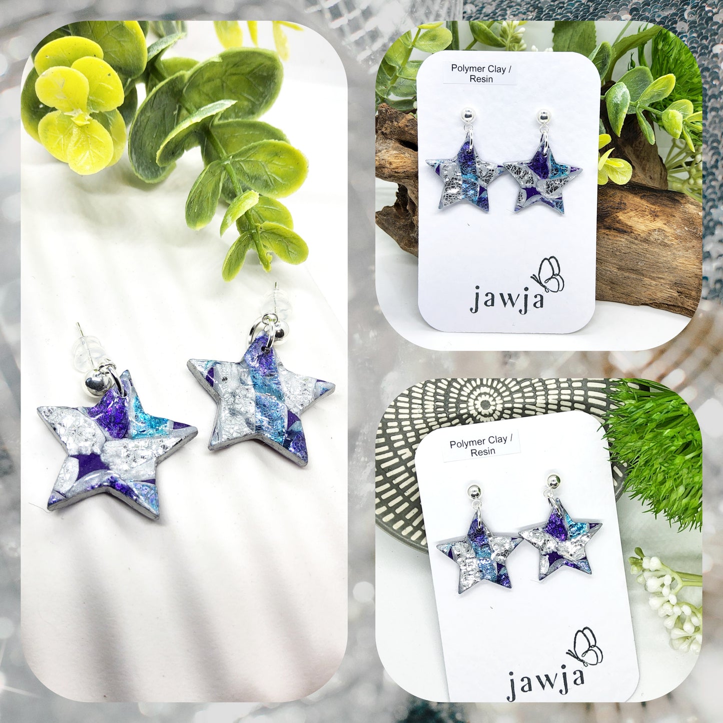 STARS IN METALLIC SILVER, TEAL, LILAC