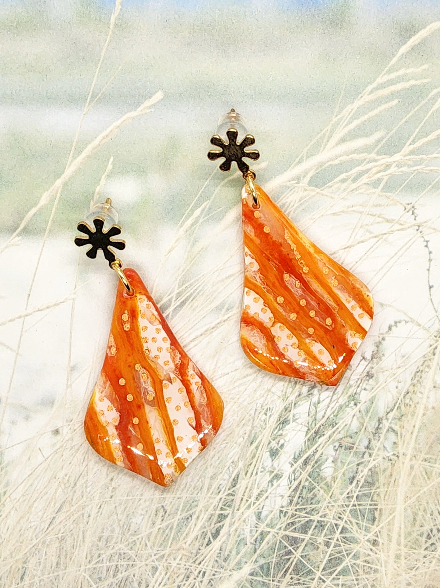 ORANGE MARBLED POLYMER CLAY EARRINGS