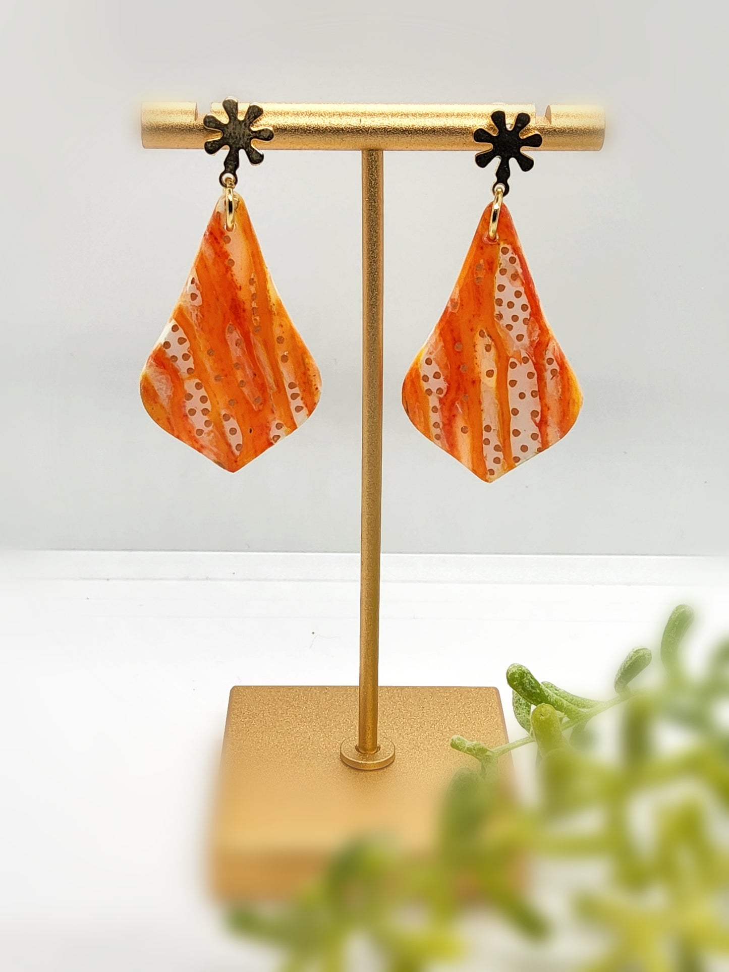 ORANGE MARBLED POLYMER CLAY EARRINGS