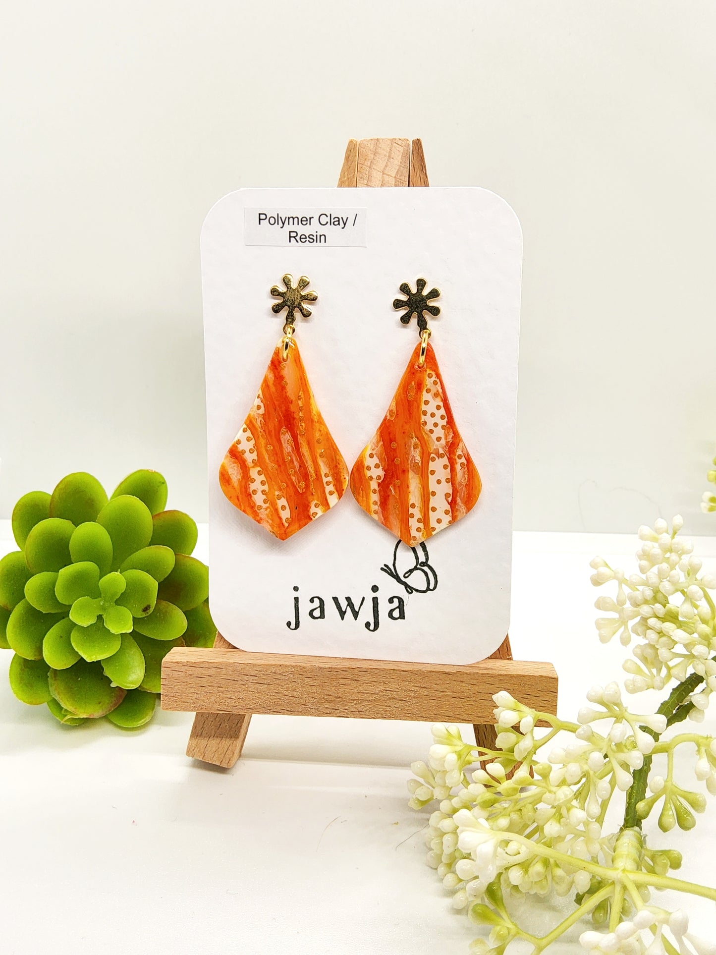 ORANGE MARBLED POLYMER CLAY EARRINGS