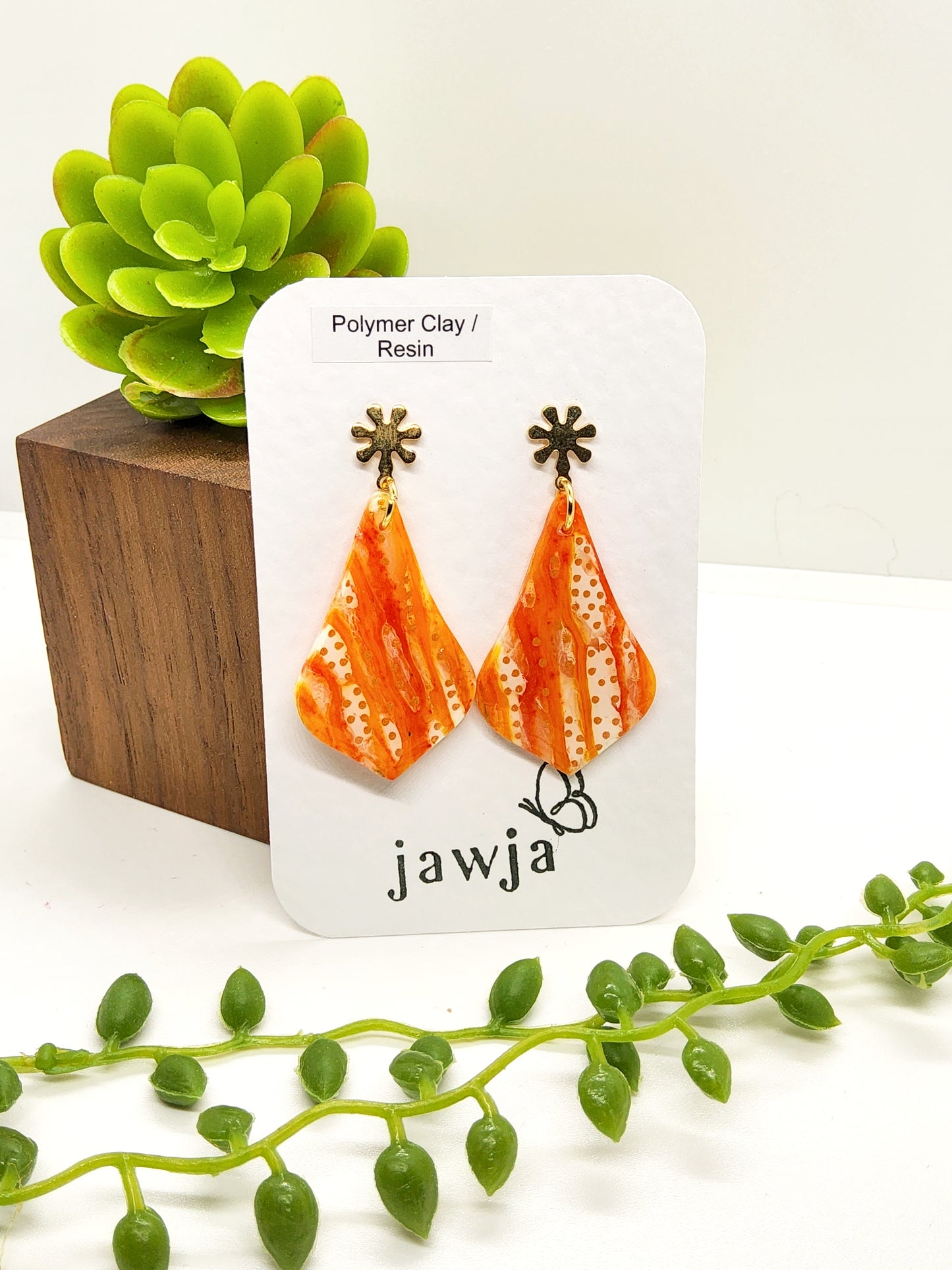 ORANGE MARBLED POLYMER CLAY EARRINGS