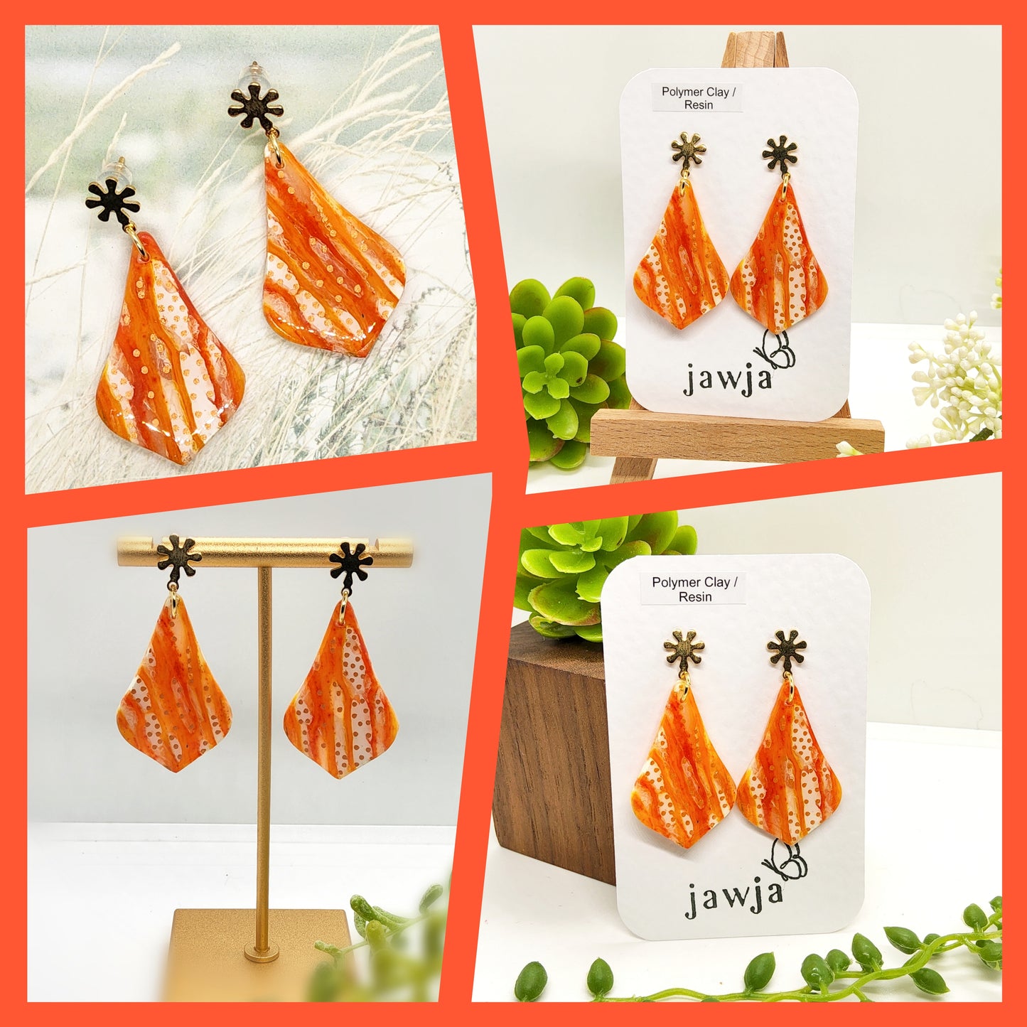 ORANGE MARBLED POLYMER CLAY EARRINGS