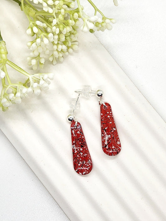 RED, BLACK AND WHITE TEARDROP POLYMER CLAY EARRINGS