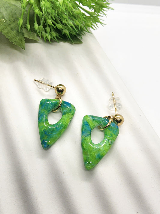 GREEN AND BLUE MARBLED POLYMER CLAY EARRINGS