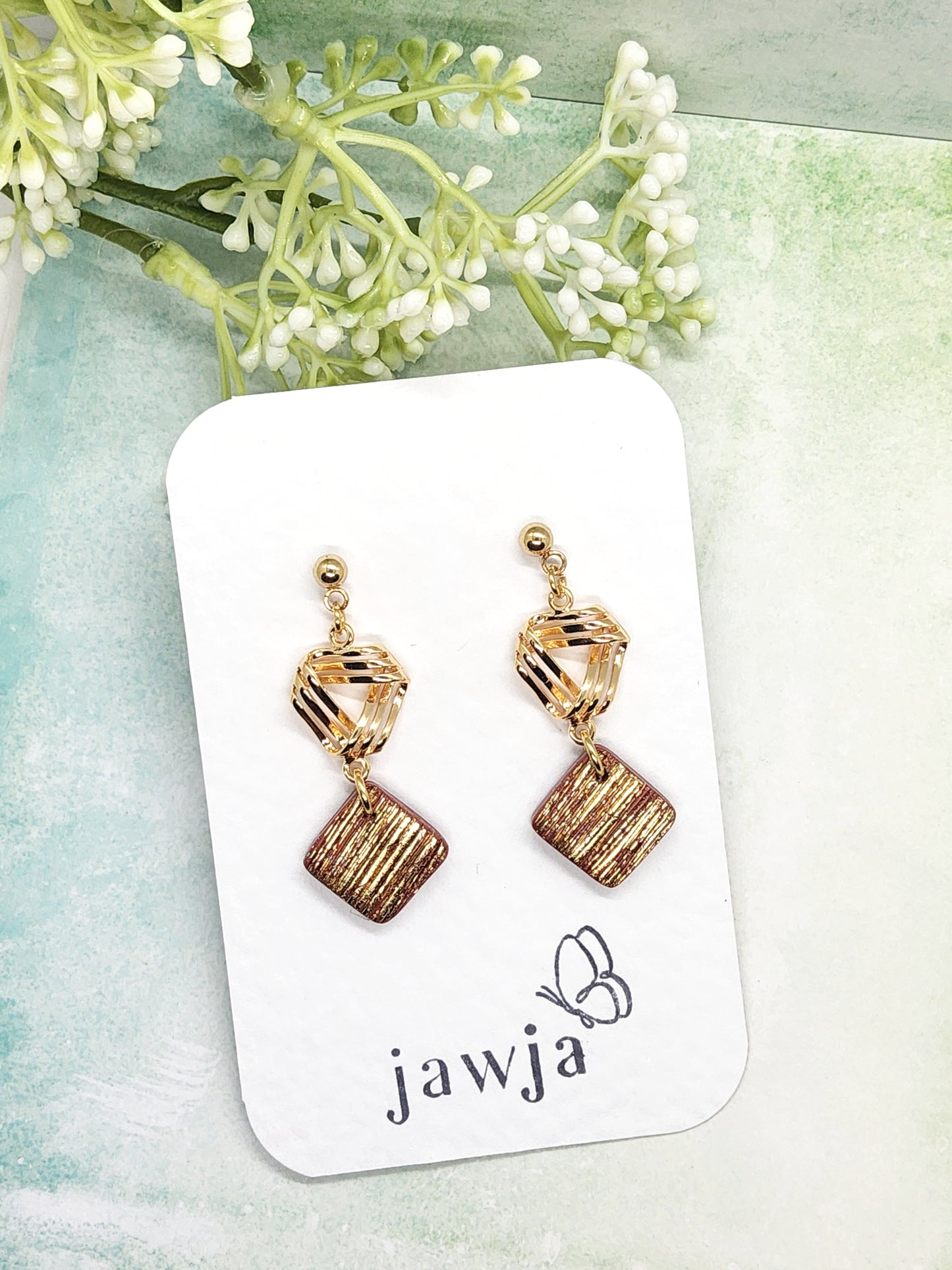 TERRACOTTA AND GOLD POLYMER CLAY EARRINGS