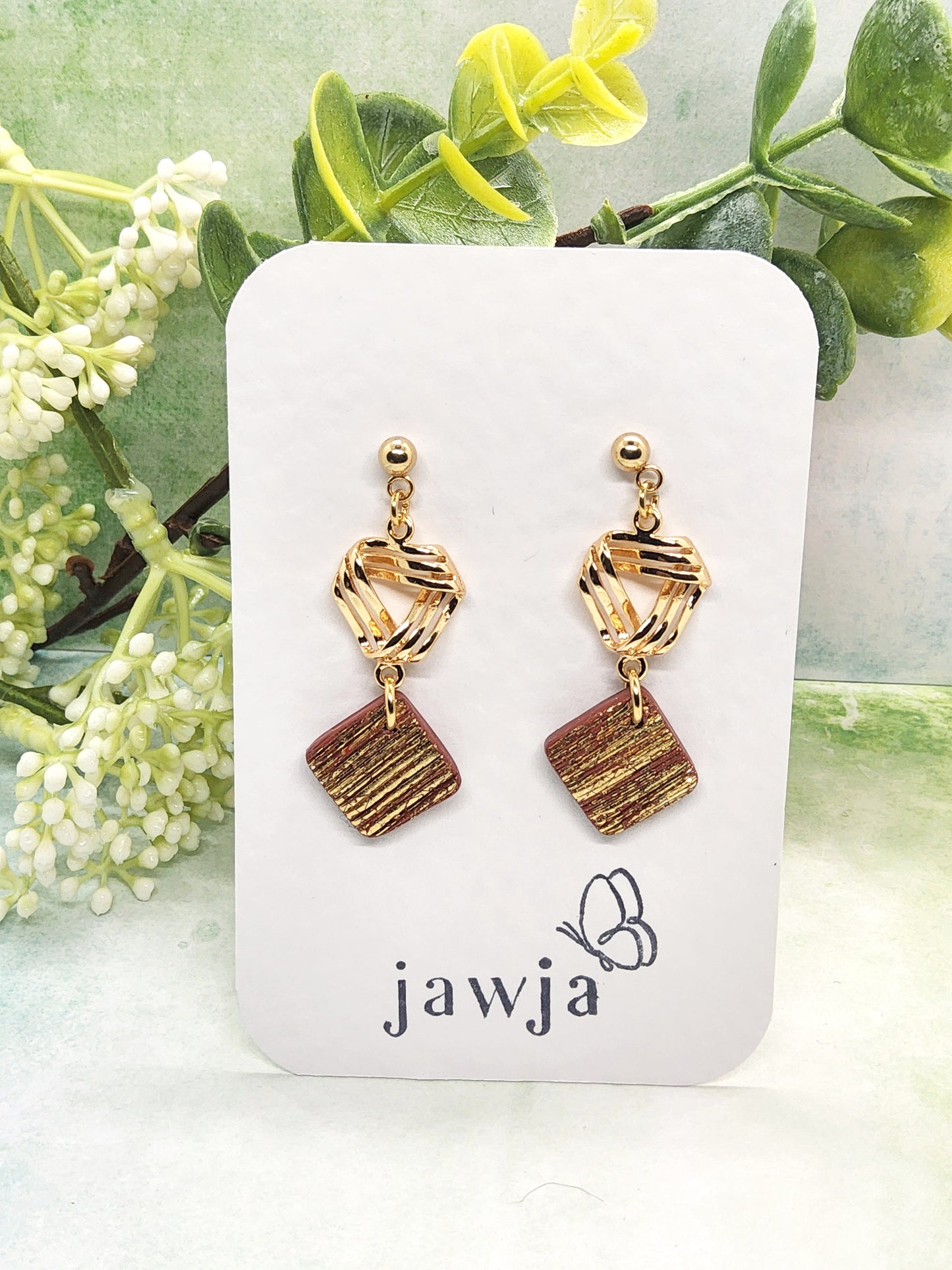 TERRACOTTA AND GOLD POLYMER CLAY EARRINGS