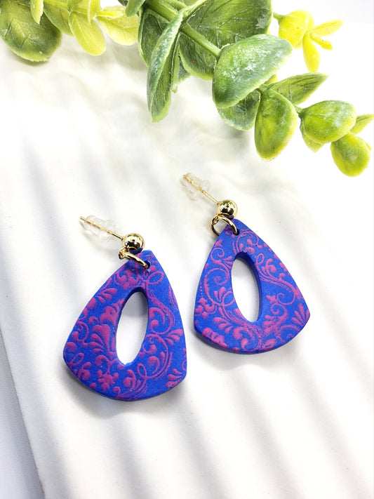 VIBRANT BLUE AND PINK SCROLL POLYMER CLAY EARRINGS