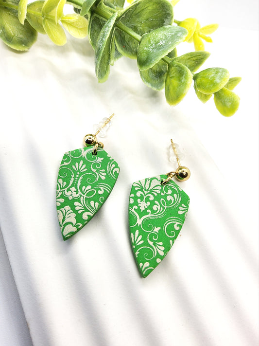 HREEN AND CREAM SCROLL POLYMER CLAY EARRINGS