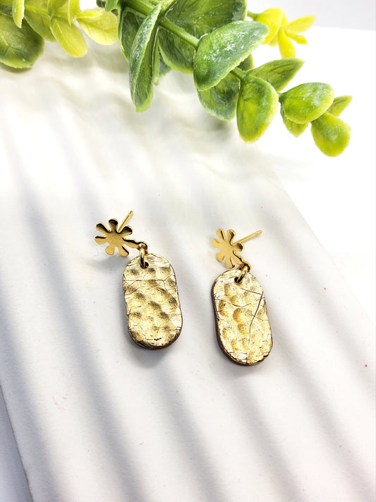 GOLD METALLIC HAMMERED POLYMER CLAY EARRINGS