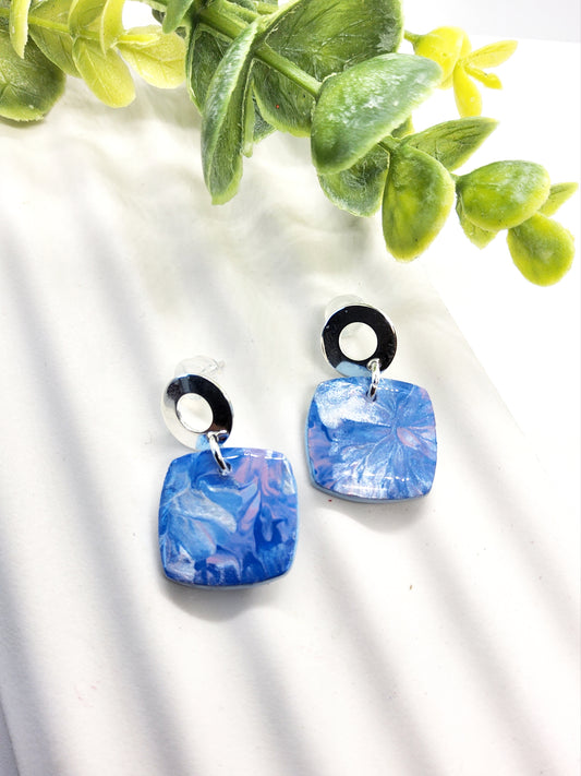 MARBLED BLUE POLYMER CLAY EARRINGS