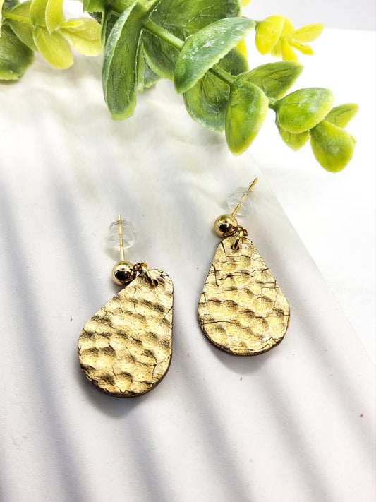 GOLD FOIL TEARDROP POLYMER CLAY EARRINGS