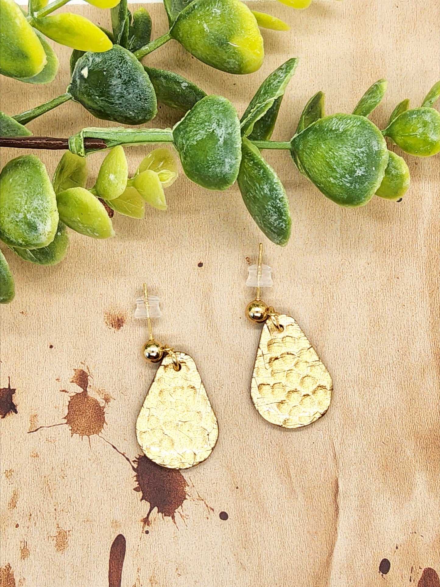 GOLD FOIL TEARDROP POLYMER CLAY EARRINGS