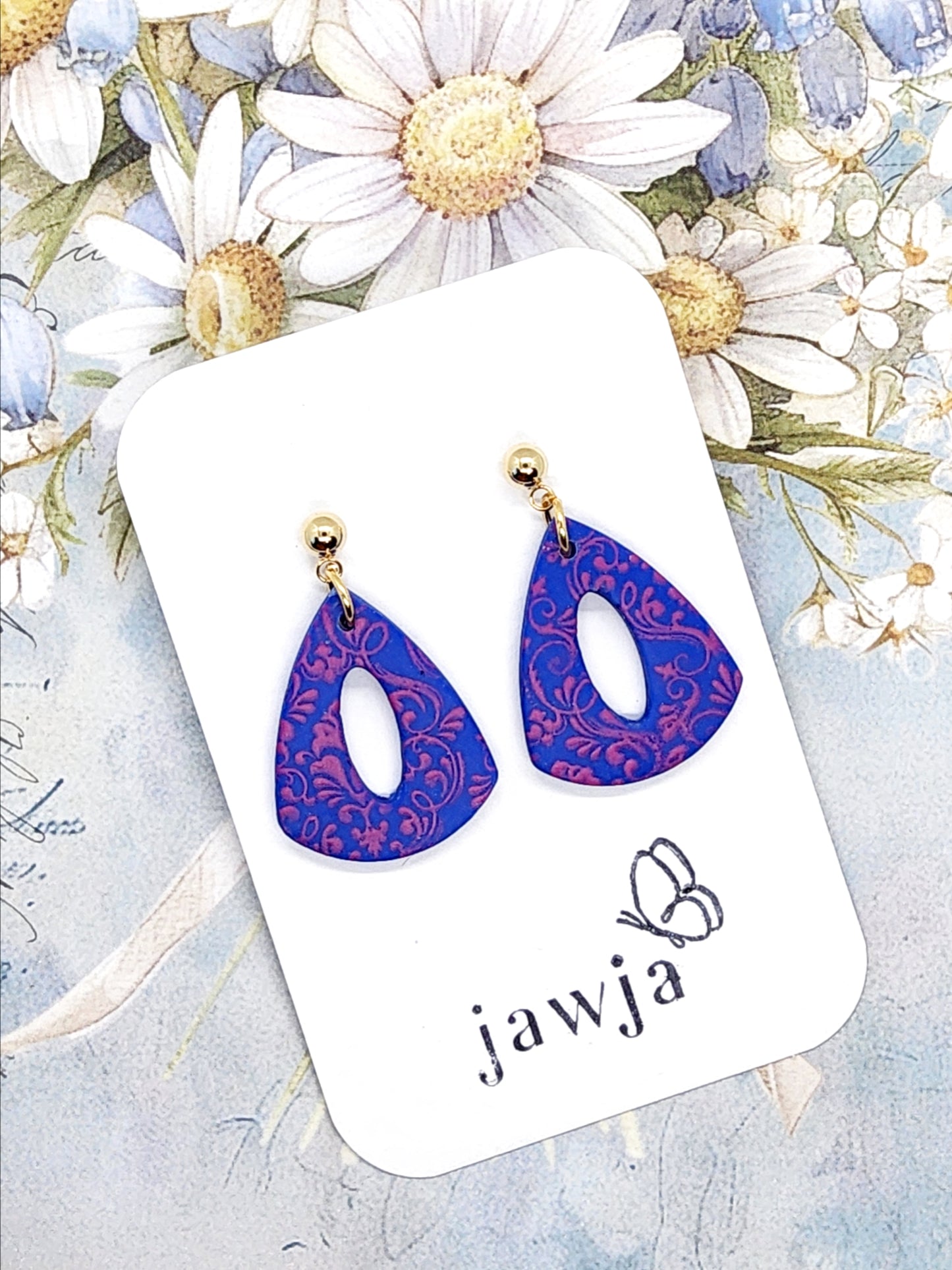 VIBRANT BLUE AND PINK SCROLL POLYMER CLAY EARRINGS