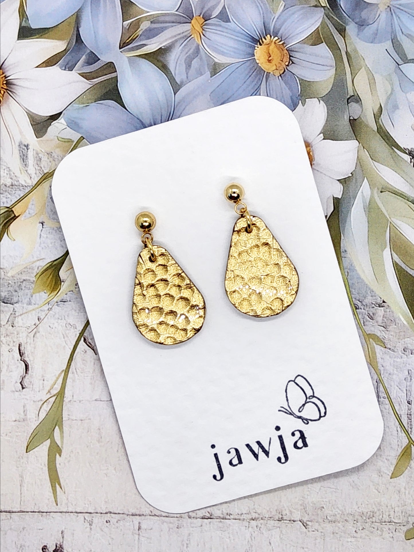 GOLD FOIL TEARDROP POLYMER CLAY EARRINGS