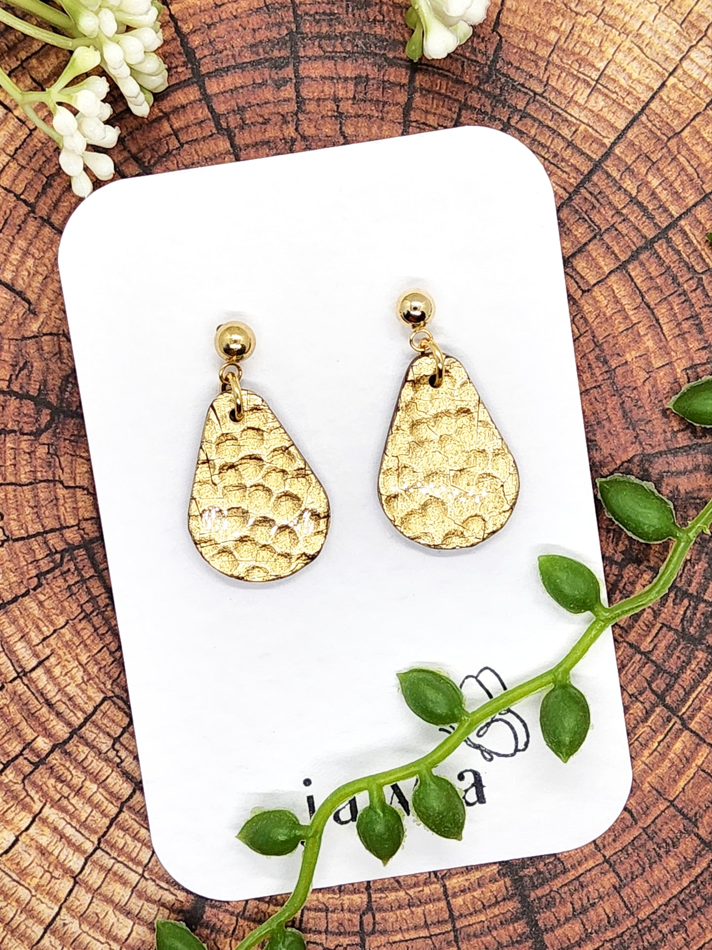 GOLD FOIL TEARDROP POLYMER CLAY EARRINGS
