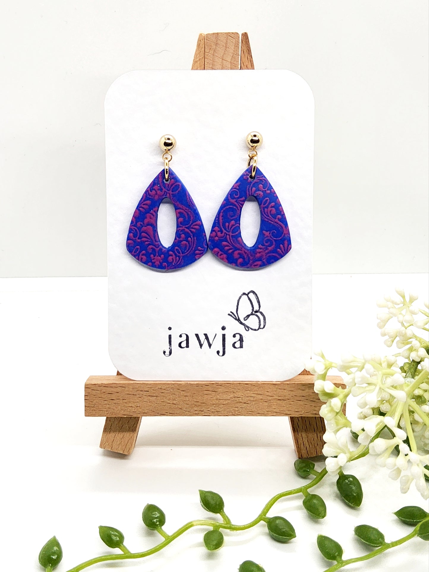 VIBRANT BLUE AND PINK SCROLL POLYMER CLAY EARRINGS